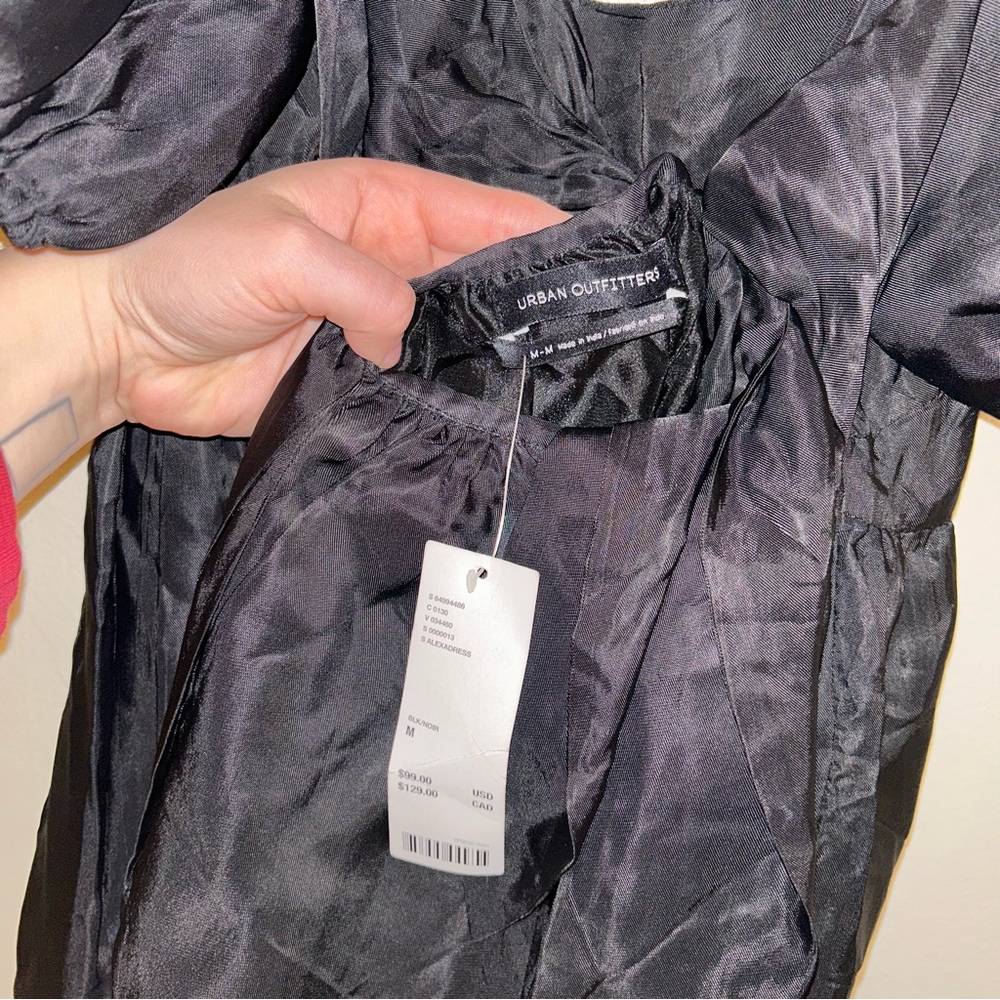 NWT Urban Outfitters Alexa Taffeta Puff Sleeve Tie Back Mini Dress - Picture 3 of 4